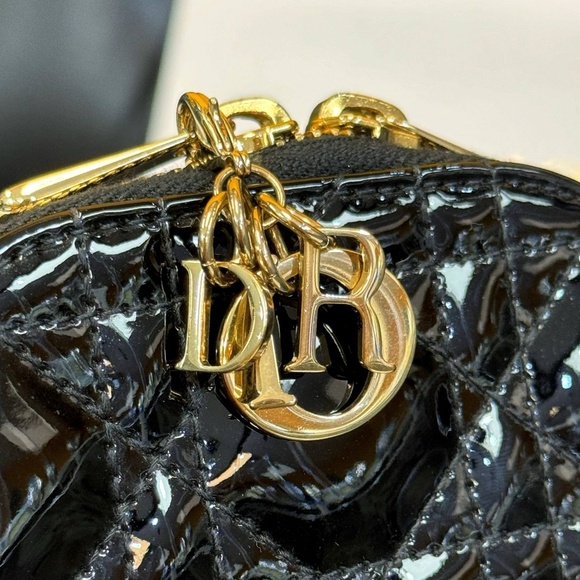 Lady Dior Call'in Dior Phone Holder Crossbody Black Patent Cannage Calfskin phon - Picture 10 of 13